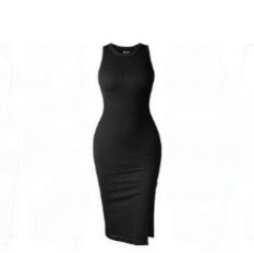 OQQ Women's Black Ribbed Halter Neck Split Tank Dress Size Large NWOT